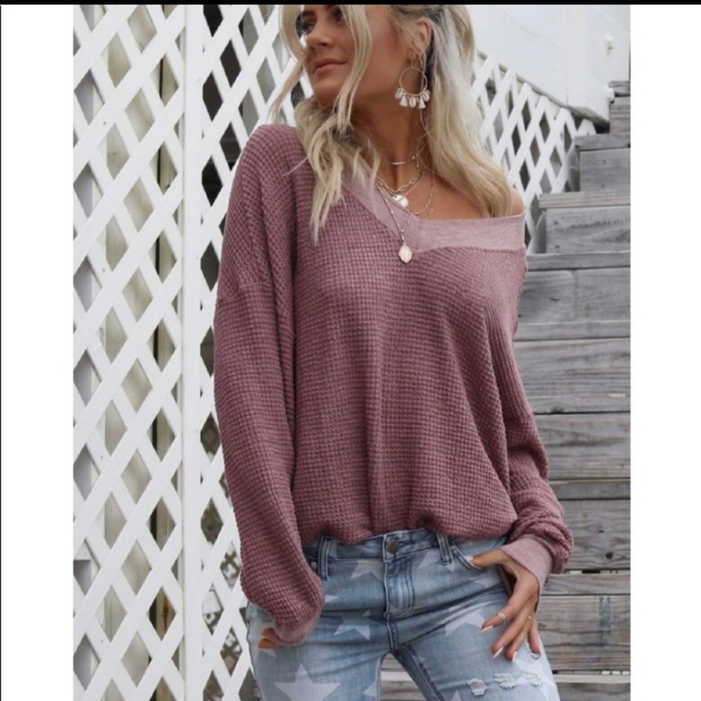 Juna Blue Rose Off Shoulder Oversized Coquette Girl Thermal Shirt